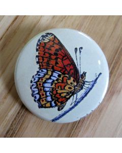 Orange and Blue Butterfly, Light Green Background Pinback Button