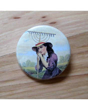 Contemplative Farm Lady Pinback Button